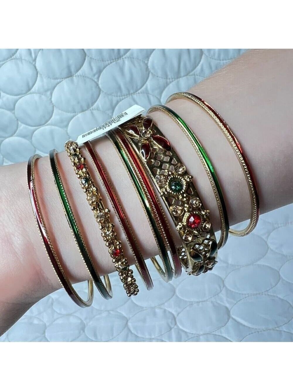 Indian 9 Bangle Bracelets Ethnic Bollywood Gold Red Green Party Holiday Jewelry
